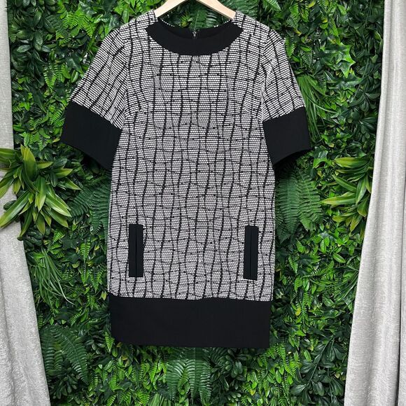 Banana‎ Republic Women Dress 2 Black White Tweed A Line Split Pocket 1568 - Picture 11 of 14